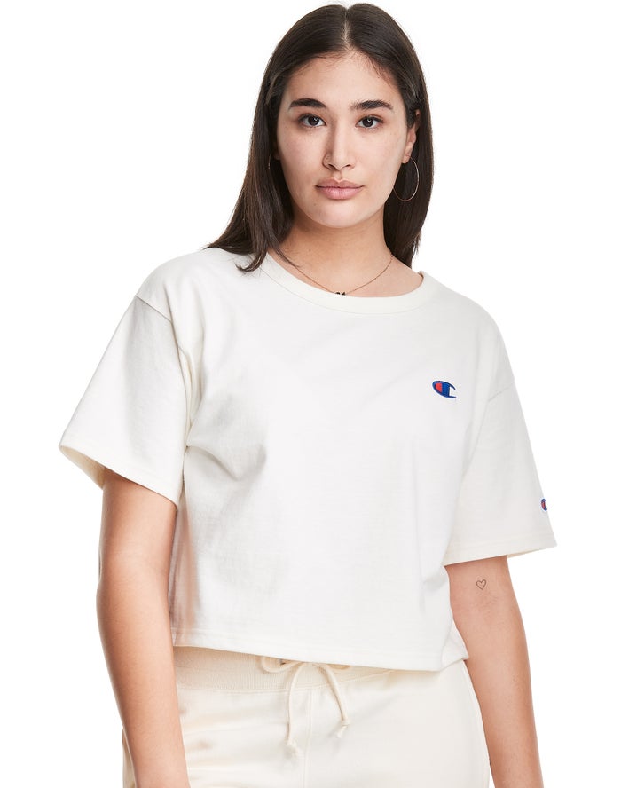 Champion Heritage Cropped C Logo - Naisten Valkoinen T-Paita - Suomi 8627951-NI